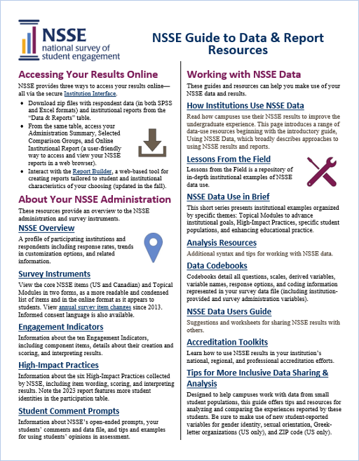 A thumbnail of the first page of the NSSE Guide to Institutional Report Resources