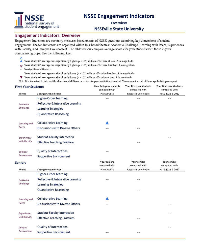 Sample Report: page 3 of NSSE Engagement Indicators