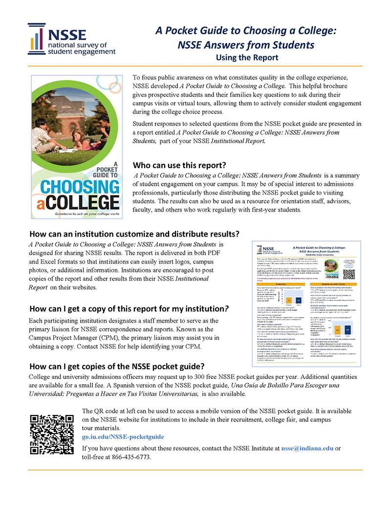 Sample Report: Page 1 of the NSSE Pocket Guide