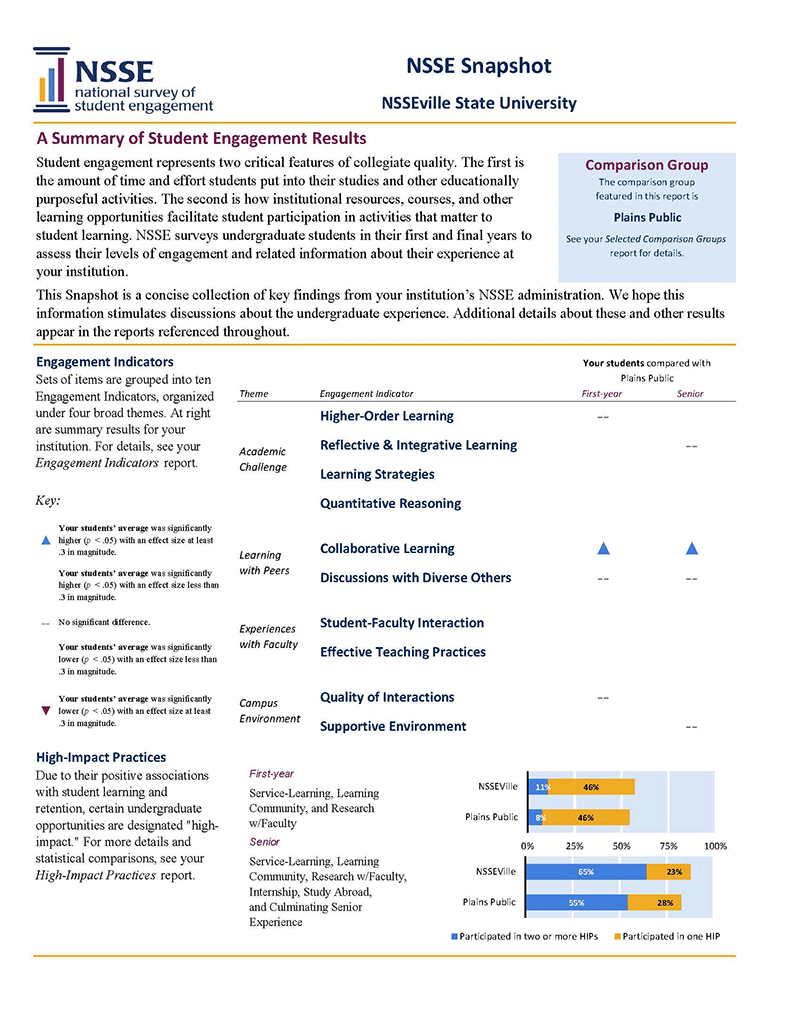 Sample Report: page 1 of NSSE Snapshot