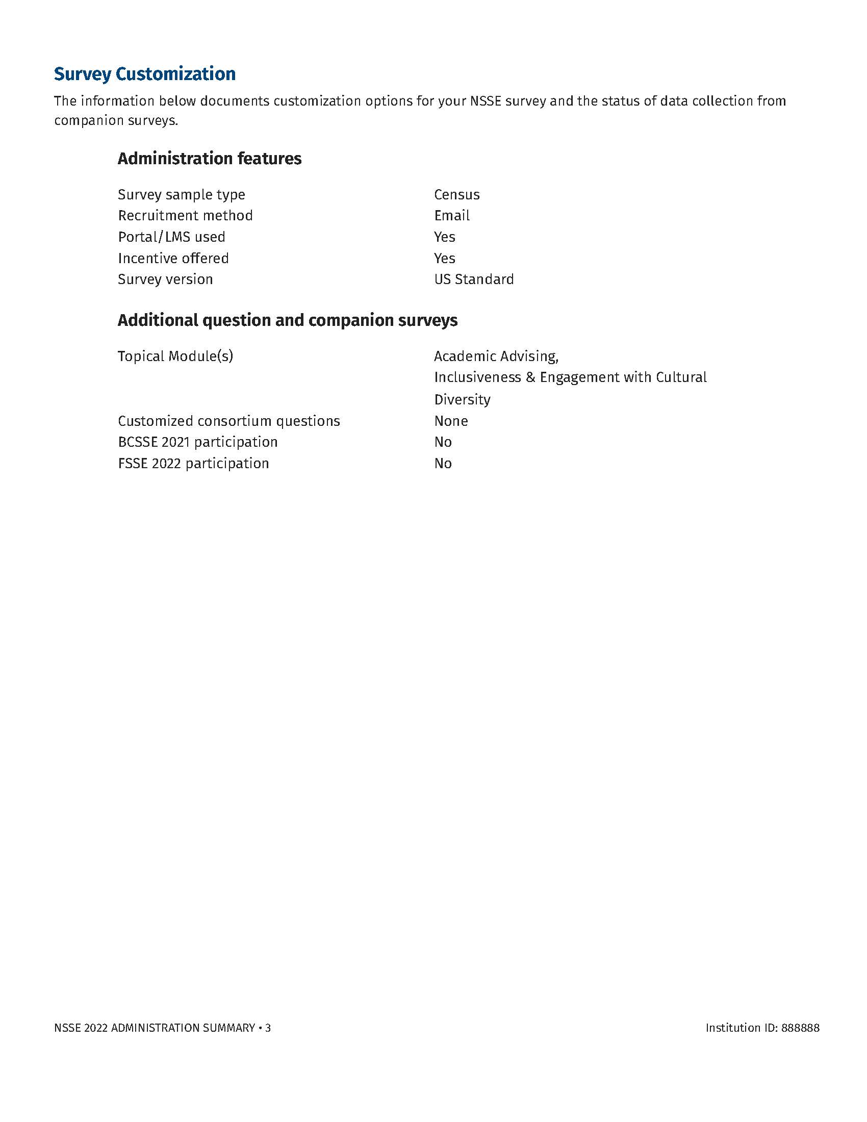 page 3 of NSSE Administration Summary