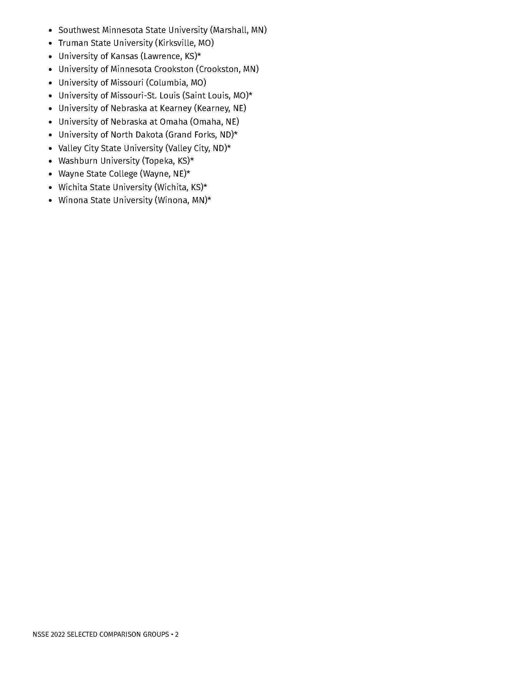 Page 2 of NSSE Selected Comparison Groups