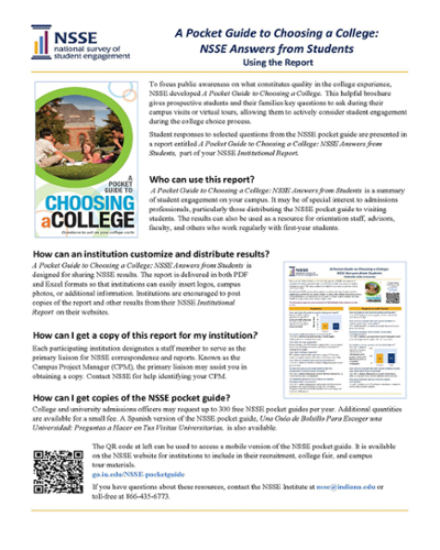 sample page of NSSE Pocket Guide Report: NSSE 2019 Answers from Students