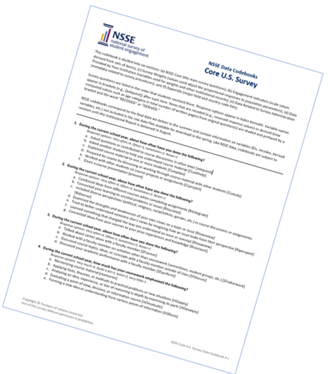 A thumbnail image of the first page of the core NSSE US data codebook.