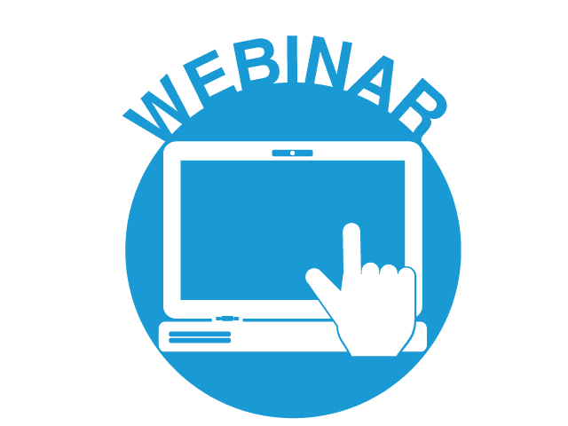 Icon of a computer screen with the word webinar above it.